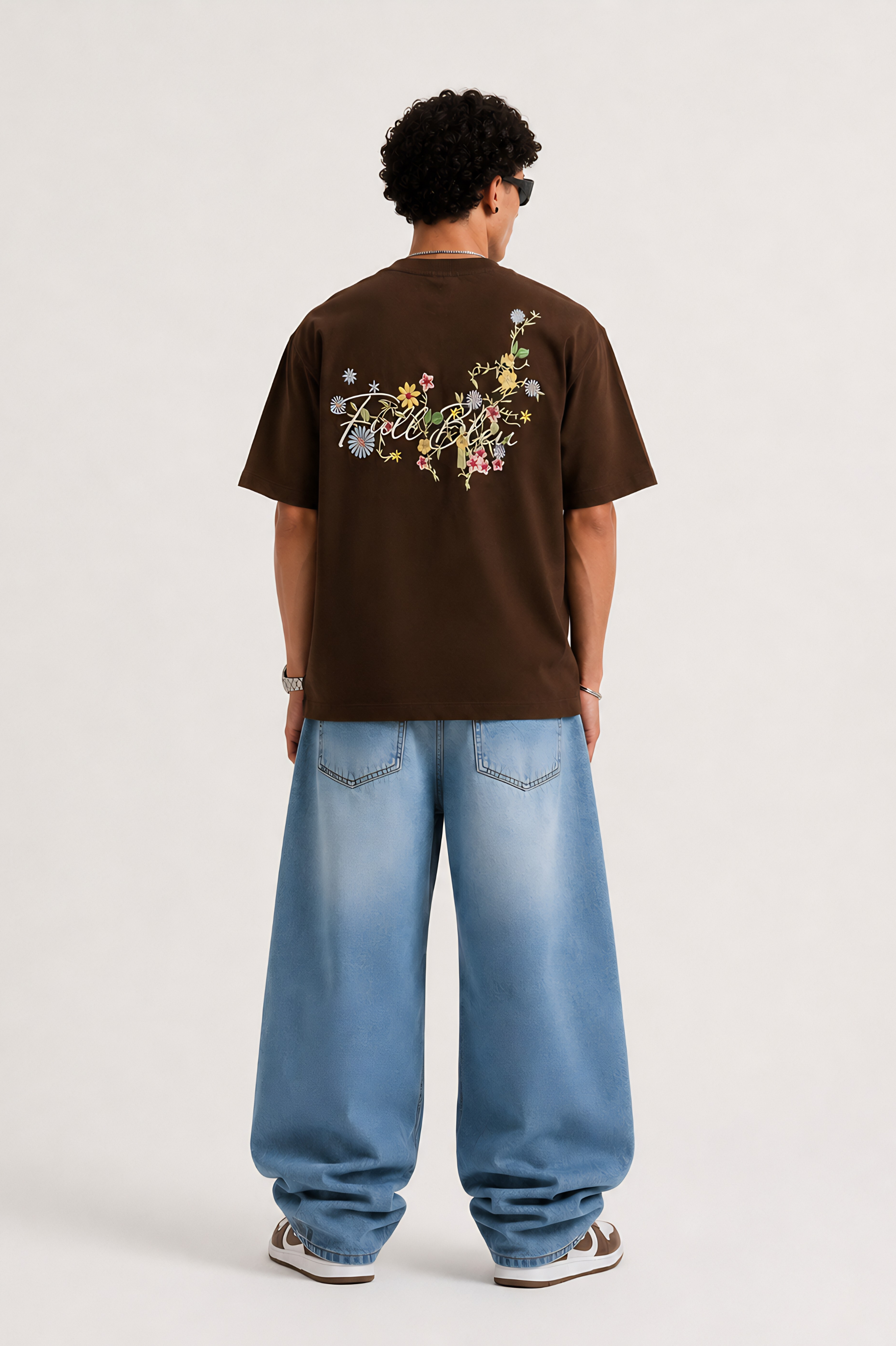 Floral Script Embroidery Oversized T-shirt