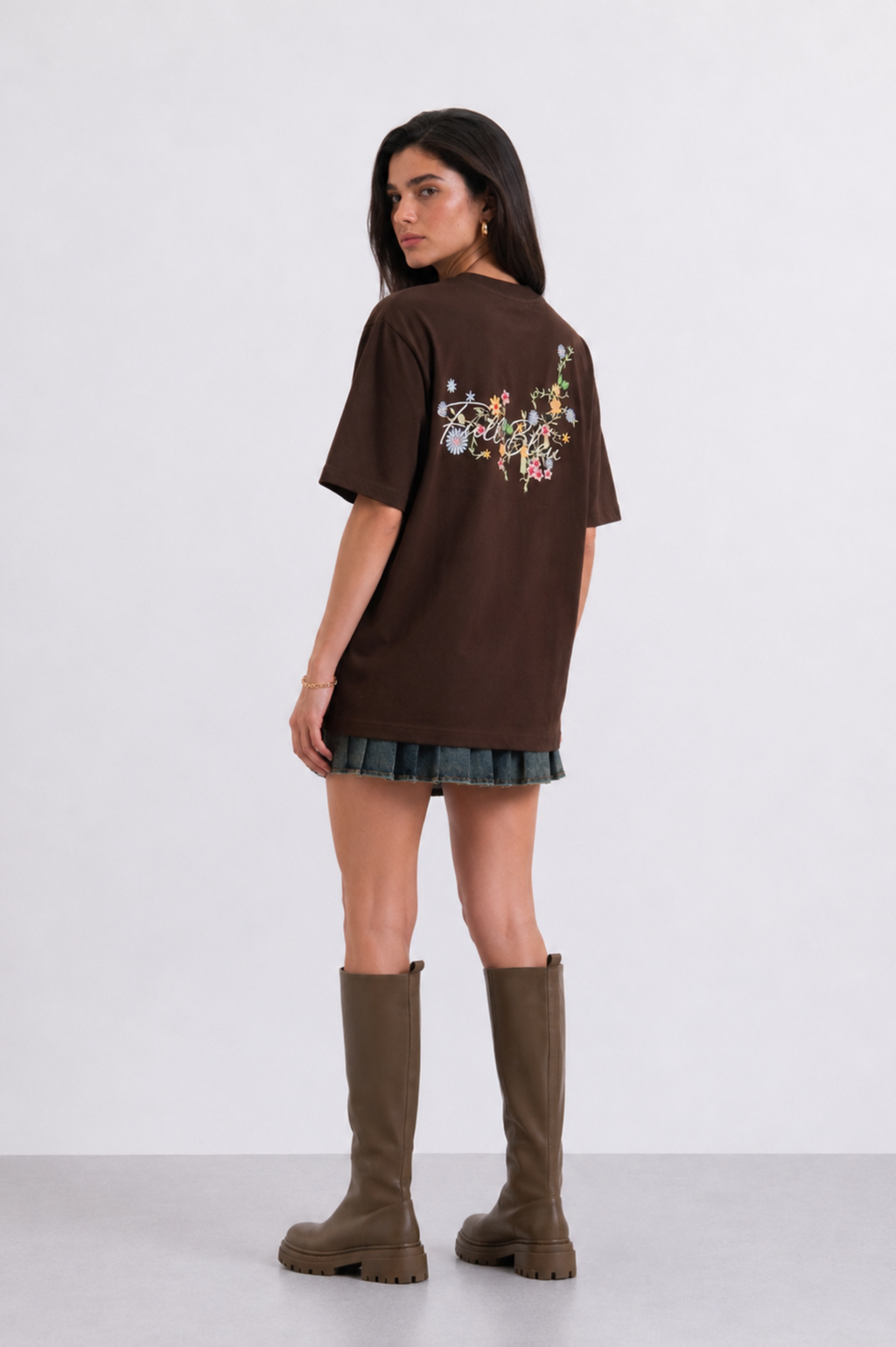 Floral Script Embroidery Oversized T-shirt