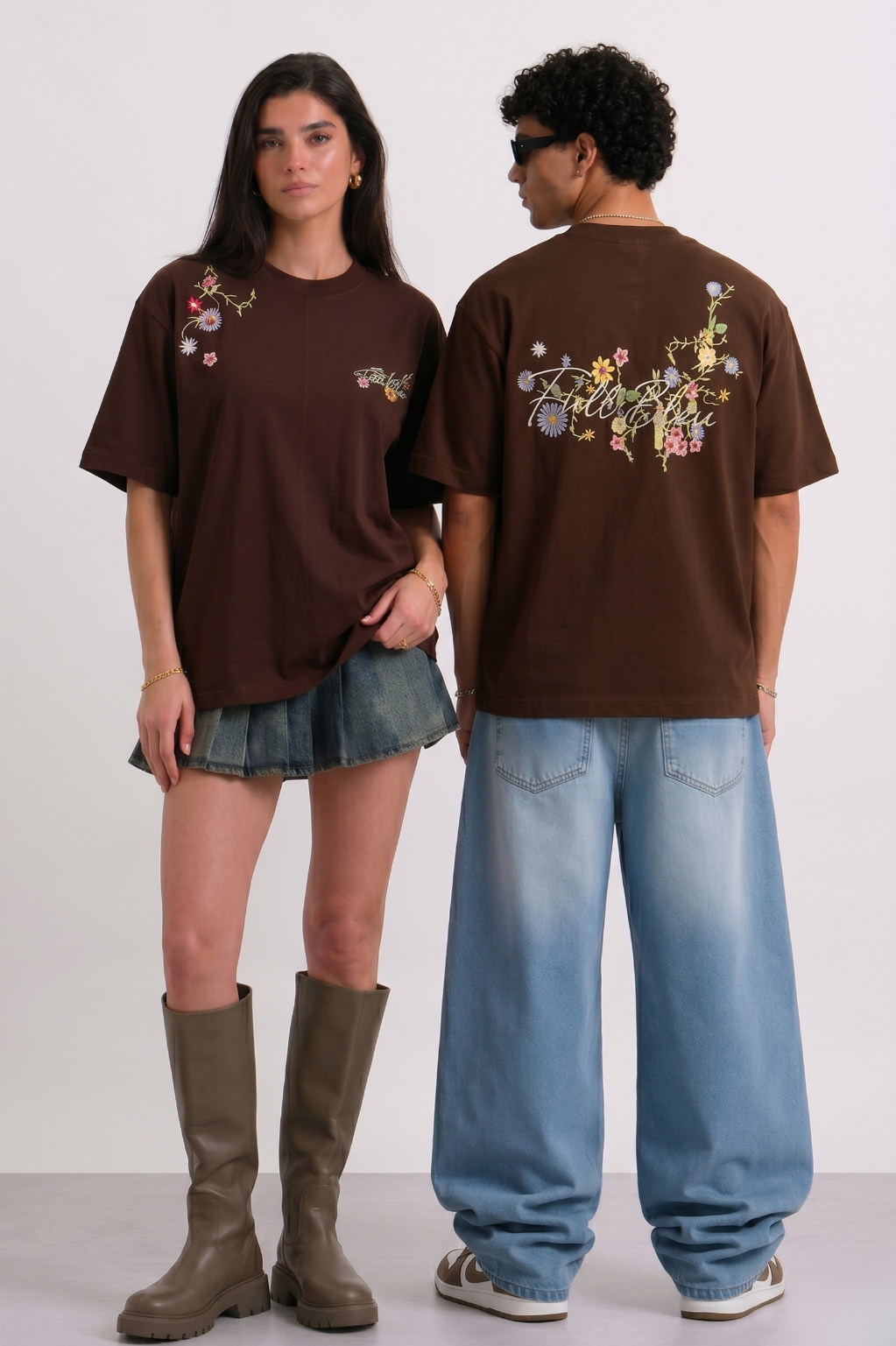 Floral Script Embroidery Oversized T-shirt